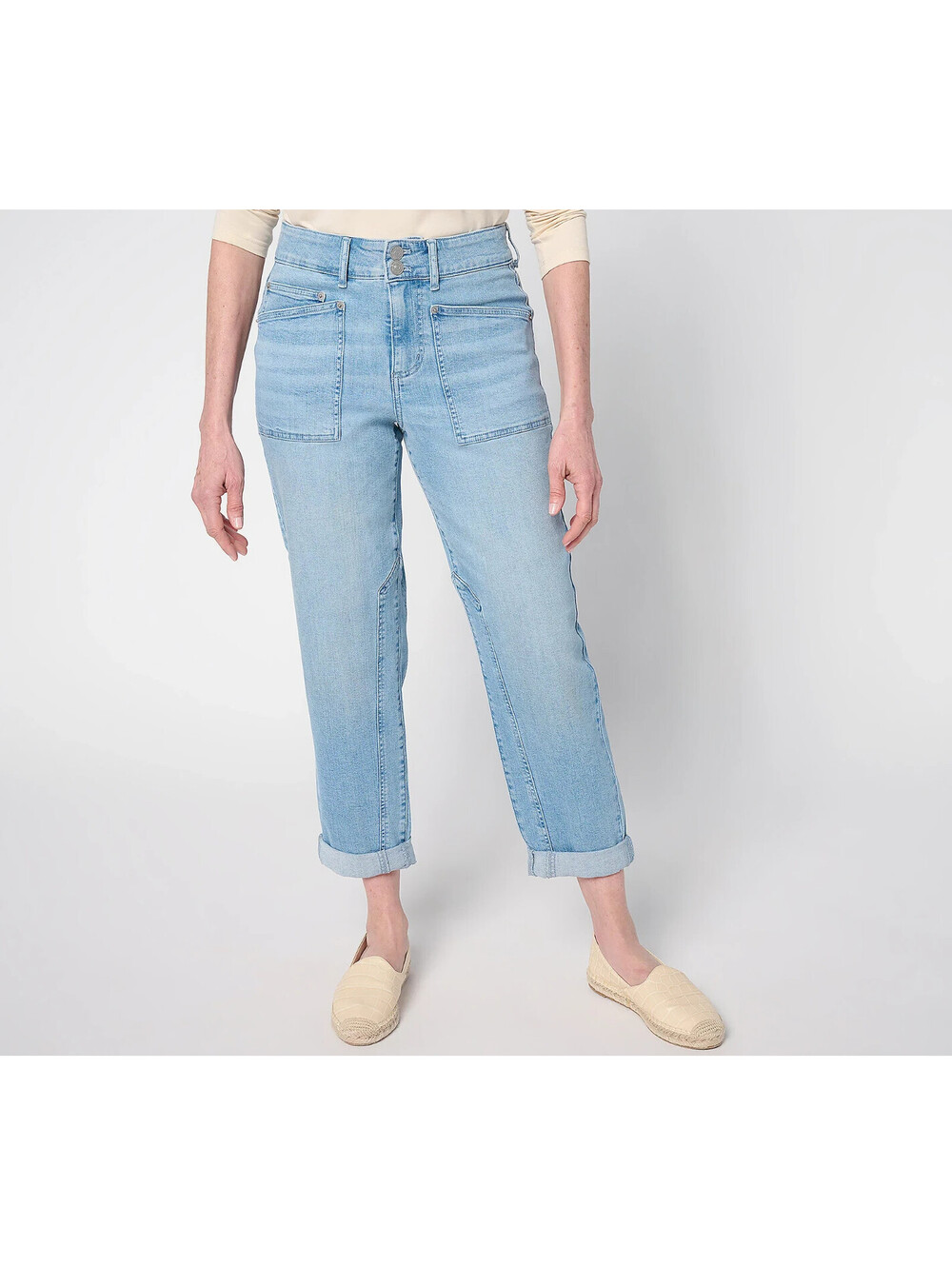 LOGO by Lori Goldstein Petite Indigo Straight Leg Ankle Jeans Light Wash,P12 43M